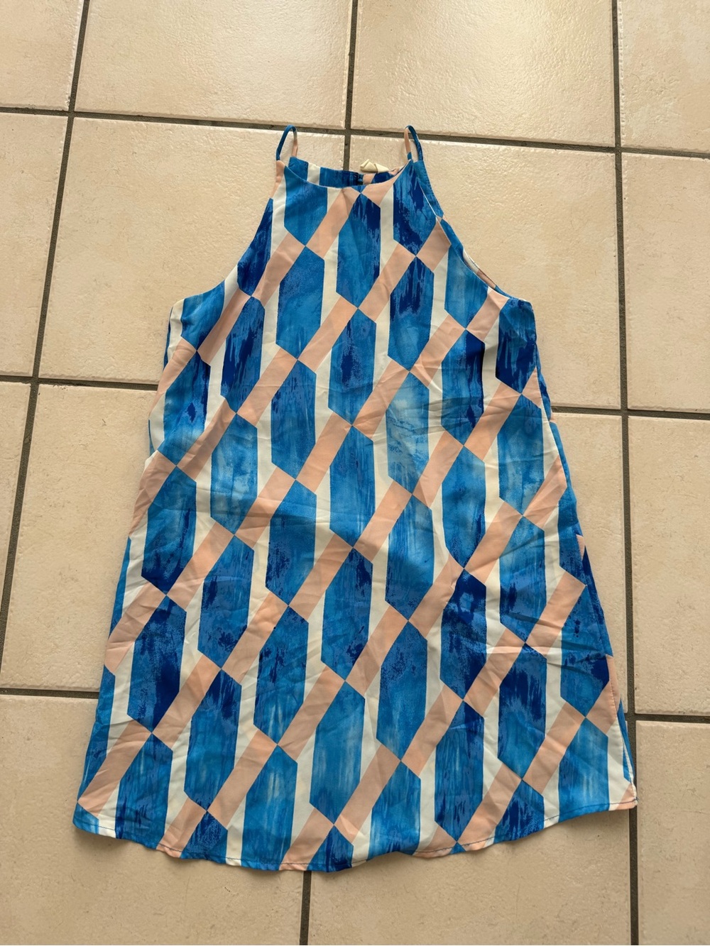 Blue Geometric Halter Dress